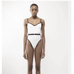 Arakii official Hanna schonberg RETRO SWIMSUIT White Black Belted Sz XS NWT